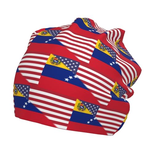 American Flag and Venezuelan Flag Children Hip Hop Knitted Hat Kids Elastic Leisure Knit Cap Warm Sleep Beanies Black