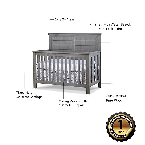 Sorelle Furniture Westley Crib, Classic 4-In-1 Convertible Pannel Crib, Baby Crib Made of Wood, Non-Toxic Finish, Wooden Baby Bed, Toddler Bed, Child’s Daybed-Grigio - Thumbnail 6