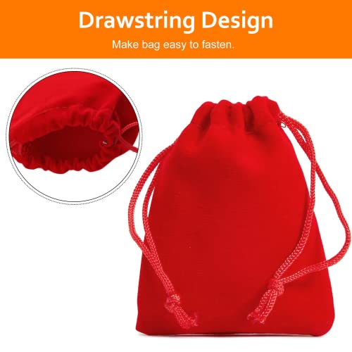 100Pcs Velvet Jewelry Pouches With Drawstrings 2.8 X 3.6 Inches Travel Organizer Pouch For Christmas,Wedding Party Candy Favor Pink Gift Bags (Red) #TOP2