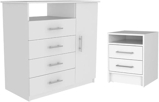 Home Square 2-Piece Set with Four Drawer Dresser & Nightstand in White