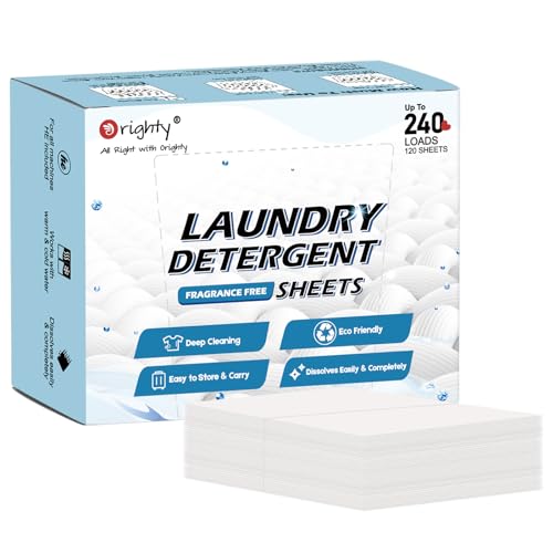 Image of ORIGHTY Laundry Detergent Sheets, (240 Loads) 120 Sheets Fragrance-Free Laundry Detergent Strips, Portable and Travel-Friendly Detergents Sheet, No Plastic Jug