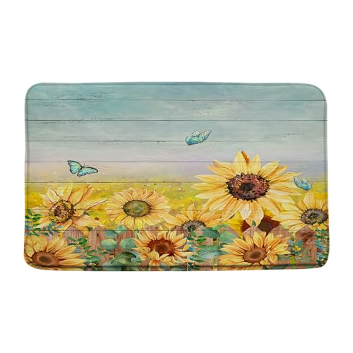 Alfombra Entrada Rustic Sunflower Barn Door Vintage Yellow Flower Vintage Farmhouse Wood Board Rural Spring Country Plant Botanical Alfombras Limpia Zapatos para 40x60cm