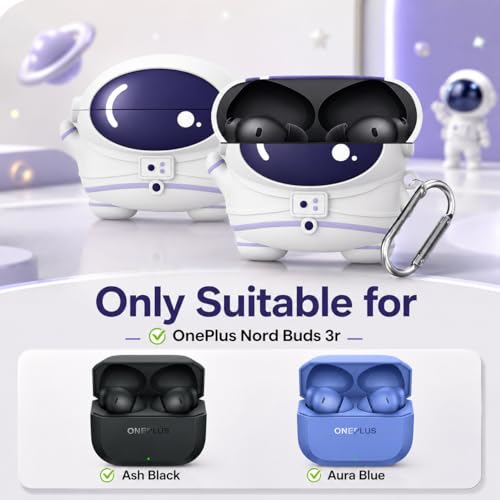 Image of Silicone Cover Compatible with Oneplus Buds Nord 3r (2025), Soft Silicone 360 Full Protection Dust-Proof Shockproof Case Cover with Hook (Cover Only) (Astronaut)