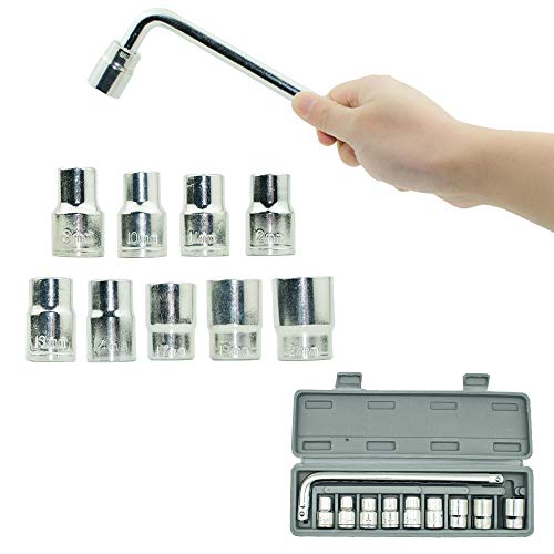 Llave de vaso, 1 1/2 varillas dobladas, 9 1/2 vasos: 8 mm, 10 mm, 11 mm, 12 mm, 13 mm, 14 mm, 17 mm, 19 mm, 21 mm. Adecuado para mantenimiento mecánico automático. (8MM-21MM) Cover