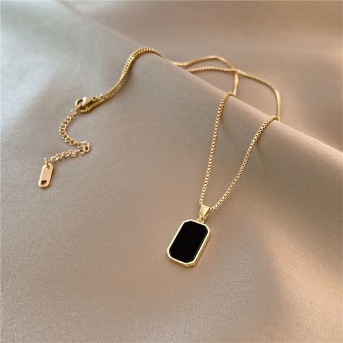 Black Square Onyx Pendant Necklace Gold Plated Vintage Simple Gemstone Rectangle Geometric Small Lightweight Chain Necklace for Women Men Minimalist Birthday Prom Wedding Party Fashion Jewelry Gifts4
