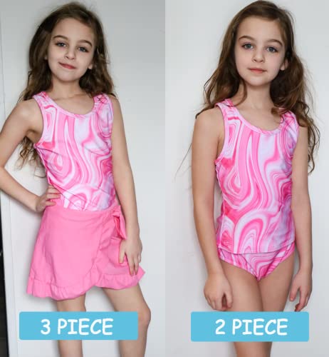 Girls Swimsuits 3 Piece Tankini Bathing Suit Set Cute Bikini Swimwear with Cover Ups Beach Skirt 5-16 Years