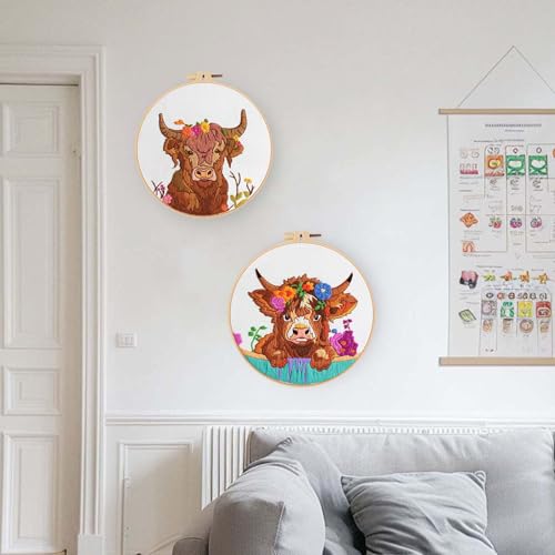 Image of Offizon 2 PCS Embroidery Kit for Beginners Stamped Cos Pattern | Cross Stitch DIY Craft Set, Hoop Included, Animal Embroidery Accessories, Stitching Sewing Kit Gift for Adults
