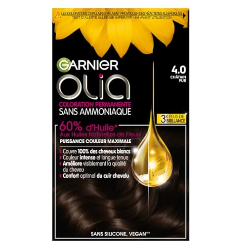 Coloration Permanente 4.0 Châtain Pur Sans Ammoniaque Activée Par 'huile Olia Garnier La Boîte De Coloration - vue 2
