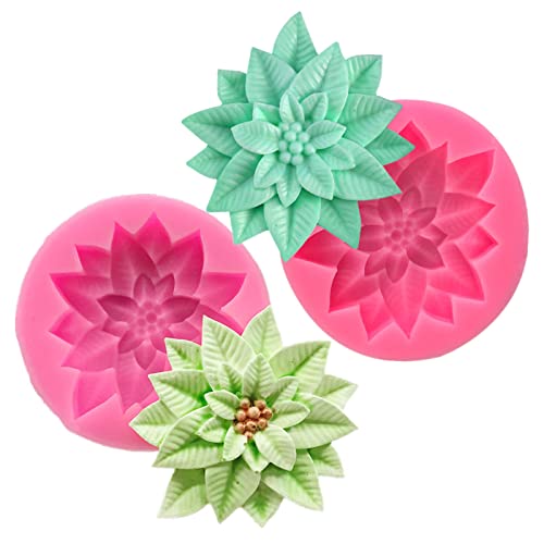 2Pcs Holly Leaf Silicone Mold for Fondant Chocolate Candy Cake Decorating Baking Candle Soap Pastry Polymer Clay Christmas Decoration