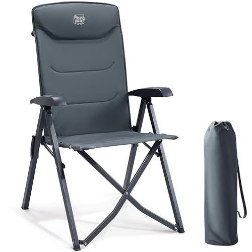TIMBER RIDGE Campingstuhl Faltbar Hohe Lehne mit 4 Positionen verstellbar bis 150kg Klappstuhl Camping Gepolstert Gartenstuhl Angelstuhl mit Tasche für Garten Balkon Wohnmobil