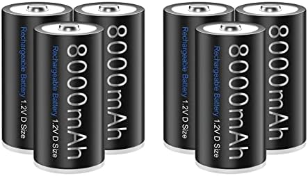 Palowextra Premium Rechargeable D Battery, 6 Pack High Capacity 8000mAh 1.2v NiMH D Size Batteries