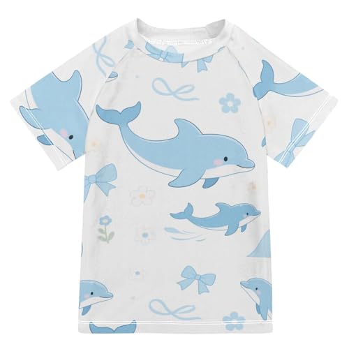 Cute Cartoon Blue Dolphin Short Sleeve Girl Bathing Suit Kids Swimsuits for Girls Rash Guard Girls for 3-12 Years ropa de bano para ninas