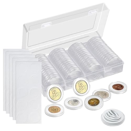 Image of Climberty 60 Pcs Coin Box with 5 Sizes Protective Gasket, Clear Plastic Coin Capsule Holder for 17-40mm Coins, Tokens, Medals, Collecting Storage Organizer