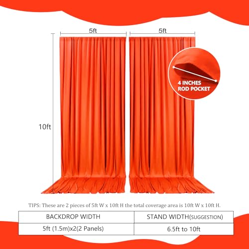 Image of 2 Panels Deep Orange Backdrop Curtain, 10 x 10 Feet Polyester Background Curtains for Parties, Weddings, Baby Showers, Halloween, Christmas, Birthday Party Photoshoot Backdrop Curtains Decorations