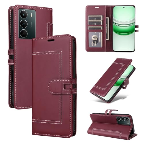 �v���~�A��PU���U�[�J�o�[ �Ή��@�� for Realme C75 / 14x / V60 Pro / P3x,�Ή��@�� for Realme Narzo 80X �J�[�h���[�|�P�b�g �����|�P�b�g �}�O�l�b�g���J�� �X�^���h�@�\ Red