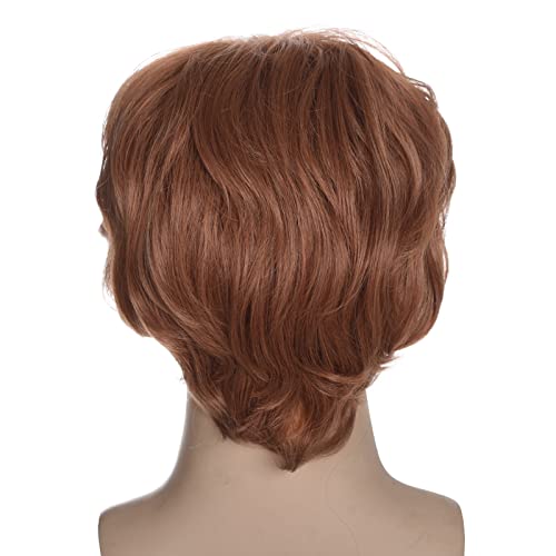 Short Mens Brown Wig Short Curly Mens 60s and 70s Cosplay Halloween Costume Shaggy Male Wig and Glasses(Bronze)