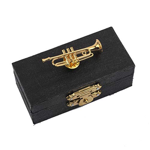 Dselvgvu Miniature 1.65\" Trumpet Pin Gold Plated Mini Musical Instrument Brooch Brass Fashion Lapel Pin with Red Velvet Lined Instrument Case for Men and Women (1.65\" Trumpet Pin)