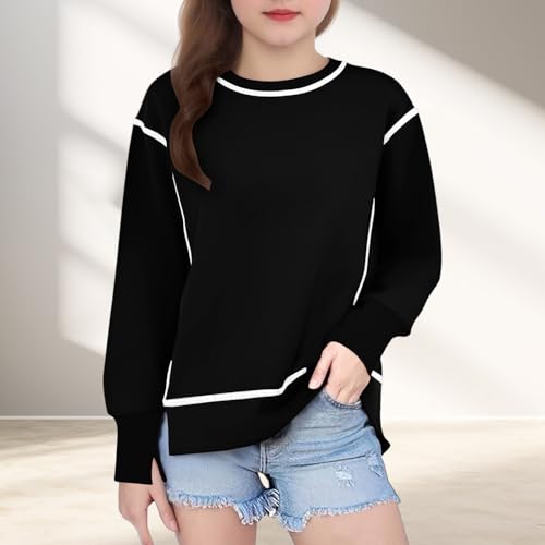 Teen Girls Trendy Sweatshirts Crewneck Long Sleeve Side Split Sweatshirt Casual Loose Preppy Fall Pullover Tops2