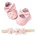 Bébé Fille Chaussures Ballerines Dentelle+Bandeau Fleur Ensemble Anniversaire Baptême Cérémonie Bambin bebe 0-18mois Semelle Souple Anti-dérapant Princesse Chaussures (12(6-12mois), Coeur B)