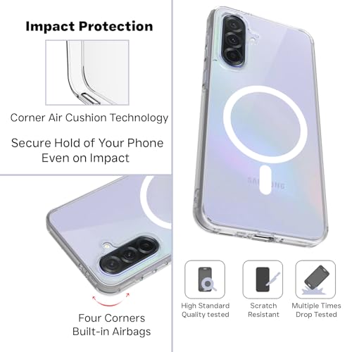 Image of RIGGEAR Shockproof Clear Hybrid Armor Magnetic Back Cover Case Compatible with MagSafe Accessories for Samsung Galaxy A36 5G (Clear PC+ Transparent TPU Bumper)