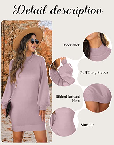 Image of GRECERELLE 2026 Womens Fall Winter Mock Neck Mini Pullover Sweater Dress | Long Sleeve Ribbed Knit Bodycon Fit for Parties Date Holidays Daily(XS-2XL)