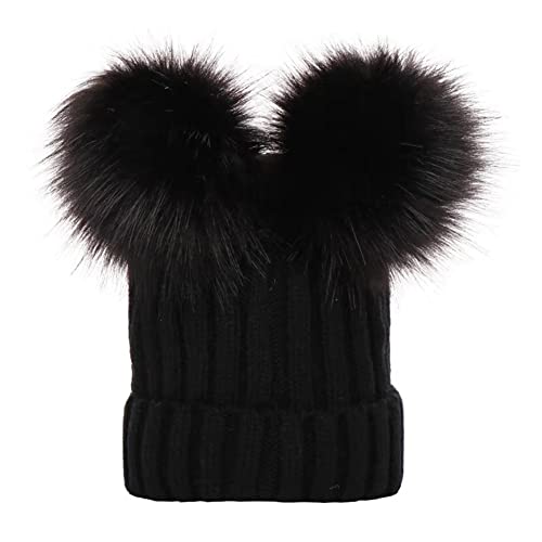 PythJooh Baby Winter Warm Hat Kid Cute Pom Pom Wooly Crochet Hats Beanie Hats for Baby Girl Boy Kids 0-3Years Black