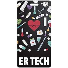 ER Tech Badge Buddy Black Vertical Heavy Duty with Medical Themed Icons Identification Card - by BadgeZoo