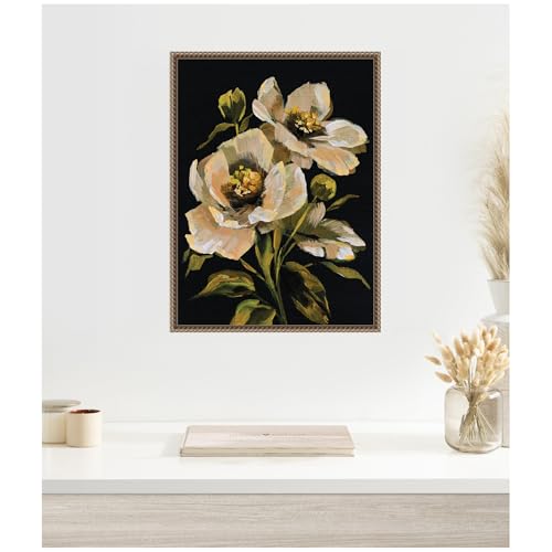 Kate and Laurel Moody Floral 8 Framed Canvas Wall Art by Annie Quigley 18 x 24 Sylvie Beaded Dark Gold, Modern, Flowers, Nature Art for Wall Decor, Living Room, Bedroom by Kate and Laurel - Image 3