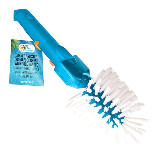 U.S. Pool Supply Pool Brush Head for Inground Pools Hot Tub Spa - Corner and Step Pool Scrubber Brush Scrub Bristles Clean Remove Debris - Cleaning Above Ground Swimming Connect 1.25 Poles