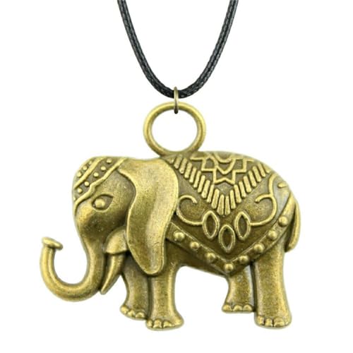 Pendentif éléphant double face avec collier cordon noir en similicuir chic