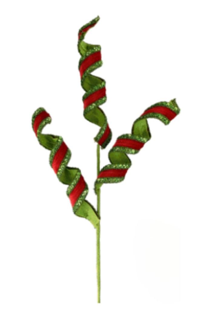 Striped Tinsel Christmas Curly Spray in Red and Green (28