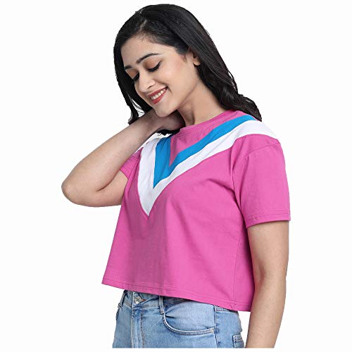 Image of JUNEBERRY Women's Cotton Half Sleeve Crop Top(JB 117 Pink L Magenta Large)