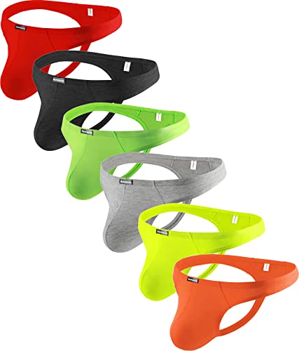 Hanhepee Men's Breathable Low Rise Hipster Panties Sexy Everyday Basic Modal Sexy Thong Underwear No Show T-Back (Medium, 6 Multi-Clolors) #TOP12