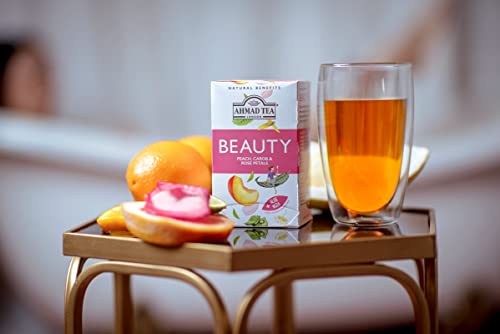 Ahmad Tea Herbal Tea, Peach, Carob, And Rose Petals 'Beauty' Natural Benefits Teabags, 20 Ct (Pack Of 6) - Decaffeinated & Sugar-Free #TOP3