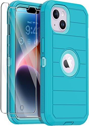 Annymall for iPhone 14 Case with 2 Screen Protector,Full Body Shockproof Drop Protection Dust Proof Heavy Duty 3-Layer Rugged Durable Military Grade Cover for Apple iPhone 14 6.1" (Mint)
