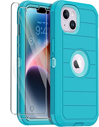 Annymall For Iphone 14 Case With 2 Screen Protector,Full Body Shockproof Drop Protection Dust Proof Heavy Duty 3-Layer Rugged Durable Military Grade Cover For Apple Iphone 14 6.1" (Mint) #TOP18