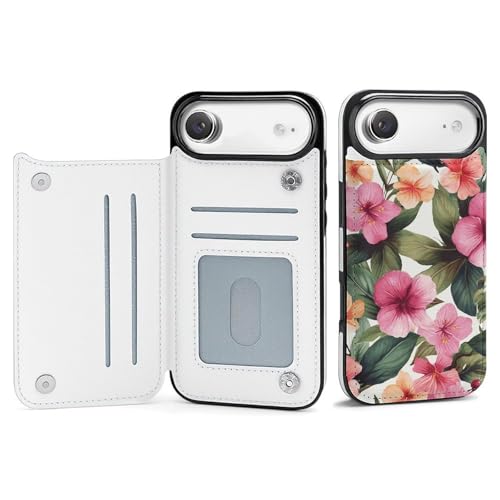 Étui iPhone 17 avec porte-cartes et motif floral hawaïen antichoc