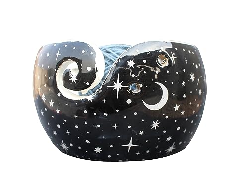 Image of Multi Purpose Wooden Yarn Bowl - Rosewood Yarn Holder - Handmade Knitting & Crochet Bowl | Large Yarn Bowl Mother's Day Gift (Moon & Stars)