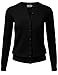 FLORIA Women Gem Button Crew Neck Long Sleeve Soft Knit Cardigan Sweater BLACK M