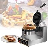 Waflera giratoria redonda, waflera comercial y máquina de pastel de huevo con bandeja de goteo para restaurante o panadería, platos antiadherentes, fácil de limpiar