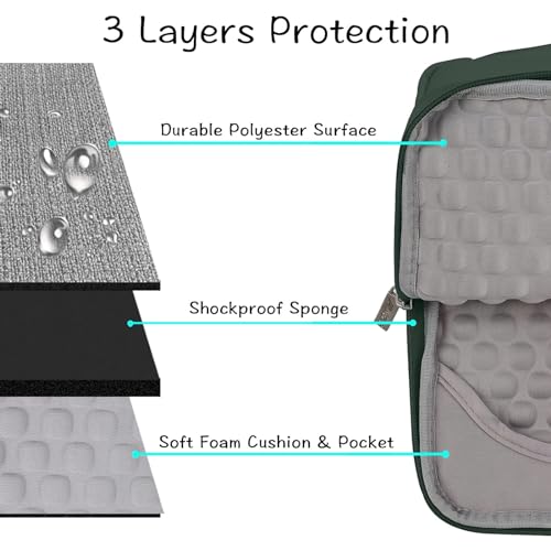 Image of MOSISO Laptop Case 13.3 inch, 13-13.3 inch Laptop Sleeve with Handle Compatible with MacBook Air /Pro 13 /Pro 14 M5 M4 M3 M2 M1,HP Dell ASUS Lenovo, Polyester Multifunctional Computer Bag,Midnight Green