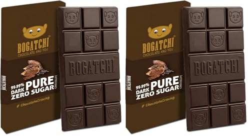 Image of BOGATCHI 99% Dark Chocolate Bar 60g - Zero Sugar & Unsweetened Pure Cocoa | Single Origin Premium Dark Chocolate | Rich in Antioxidants | Keto Chocolate | Healthy Bitter Chocolate (Pack of 2)