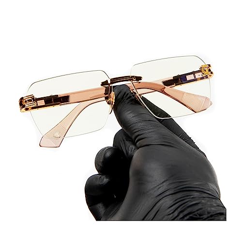 Street Knitted Men's Gold Frame Pink Arm Rimless Y2K Hip Hop Fashion Clear Lens Glasses