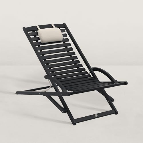 JJ. Chilienne Pliante en Bois June Chilienne de 102,5 x 69 cm Chilienne Pliante et livrée déjà montée Appuie-tête Inclus Black Edition