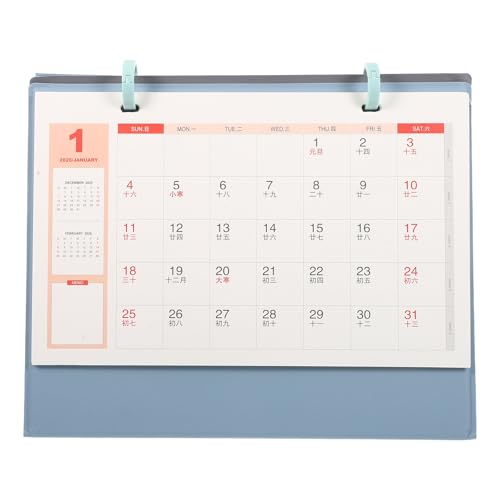 TEHAUX 2026年 小型卓上カレンダー:かわいい卓上フリップカレンダー(PUカバー付き) - 毎日のスケジュール管理に便利な月間プランナー(ブルー)