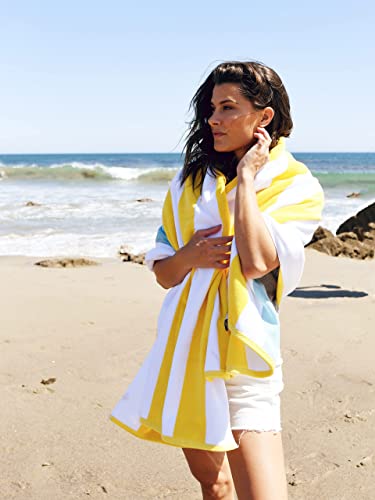 Laguna Beach Textile Co. Striped Cabana Beach Towel - Oversized, Plush 630 Gsm Cotton - Yellow And Sea Glass Green #TOP2