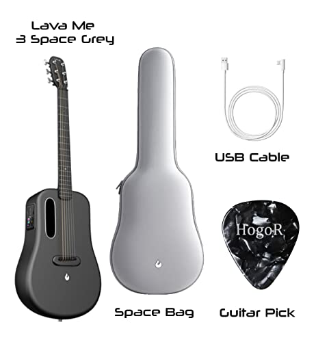 LAVA ME 3 38\" Carbon Fiber Lightweight Guitar for Right Hand with Effects Acoustic Guitar Soft | Support Wi-Fi Bluetooth | with Space Bag, Bundle with HogoR Guitar Pick - Thumbnail 3