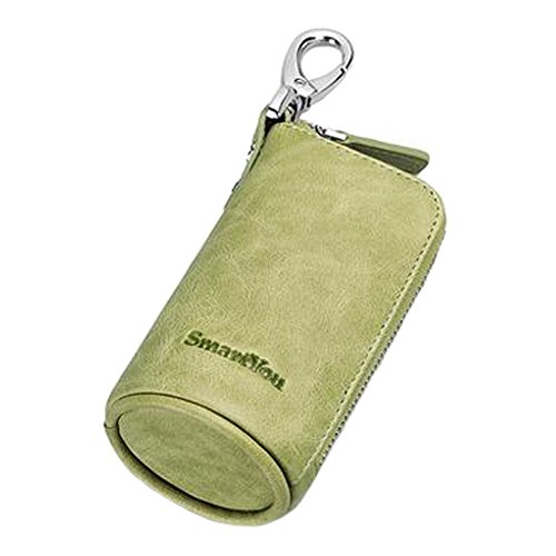 Pure Color Leather Key Case Key Chain Bag Zipper Case Wallet Car Key Holder, Green