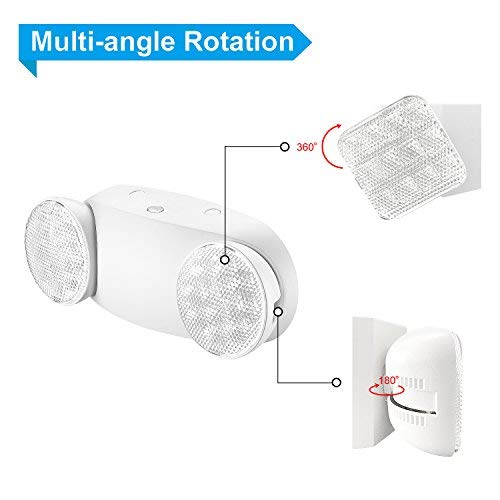 SPECTSUN Emergency Light White, Commercial Emergency Light with Battery Backup, Emergency Lighting Fixture/Emergency Light Combo/Emergency Sign Light//Emergency Light Home - 6 Pack (Round Head)