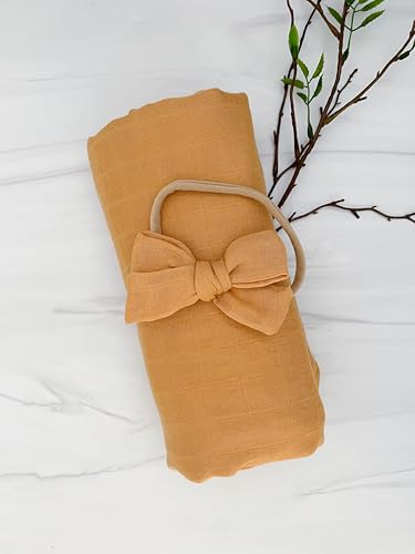 Image of Premium Swaddle Blanket by BWD - 70% Viscose & 30% Organic Cotton, 47x47 Inches - Neutral Baby Swaddle Set for Newborns and Infants (Mustard)